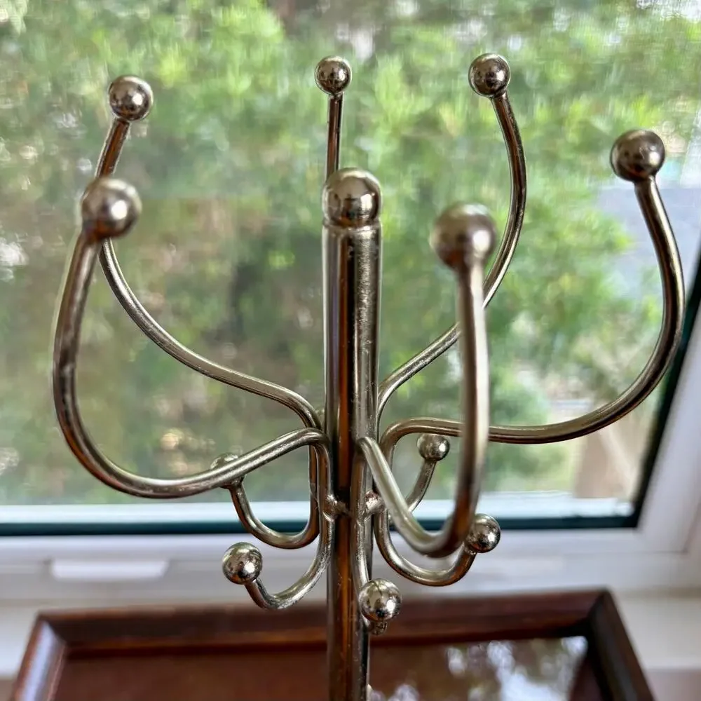 Vintage Silver Tone Mini Coat Rack Jewelry Stand or Display 16 Inch